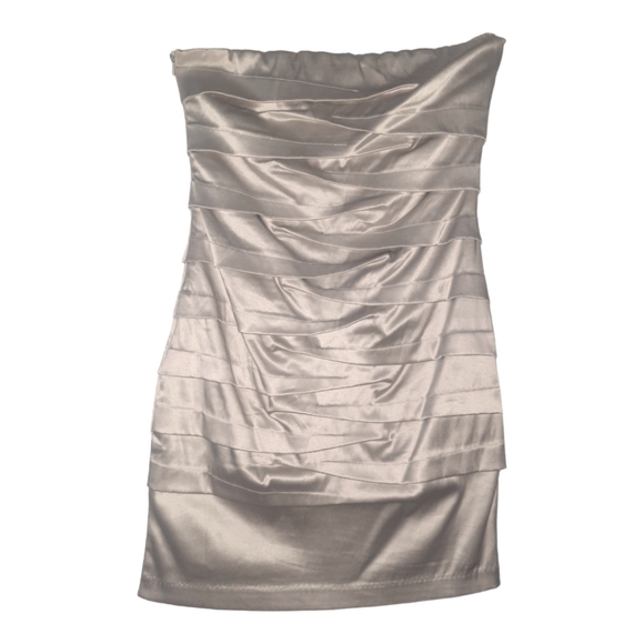Sakura PLATINUM Womens Cocktail Dress Silver Gray Ruched Strapless Side Zip SZ S - Picture 7 of 12